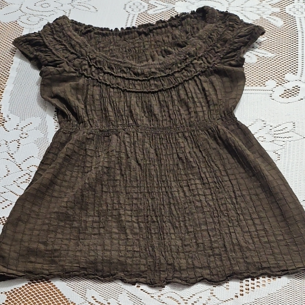 Brown Ruffled Cap Sleeve Women's Top